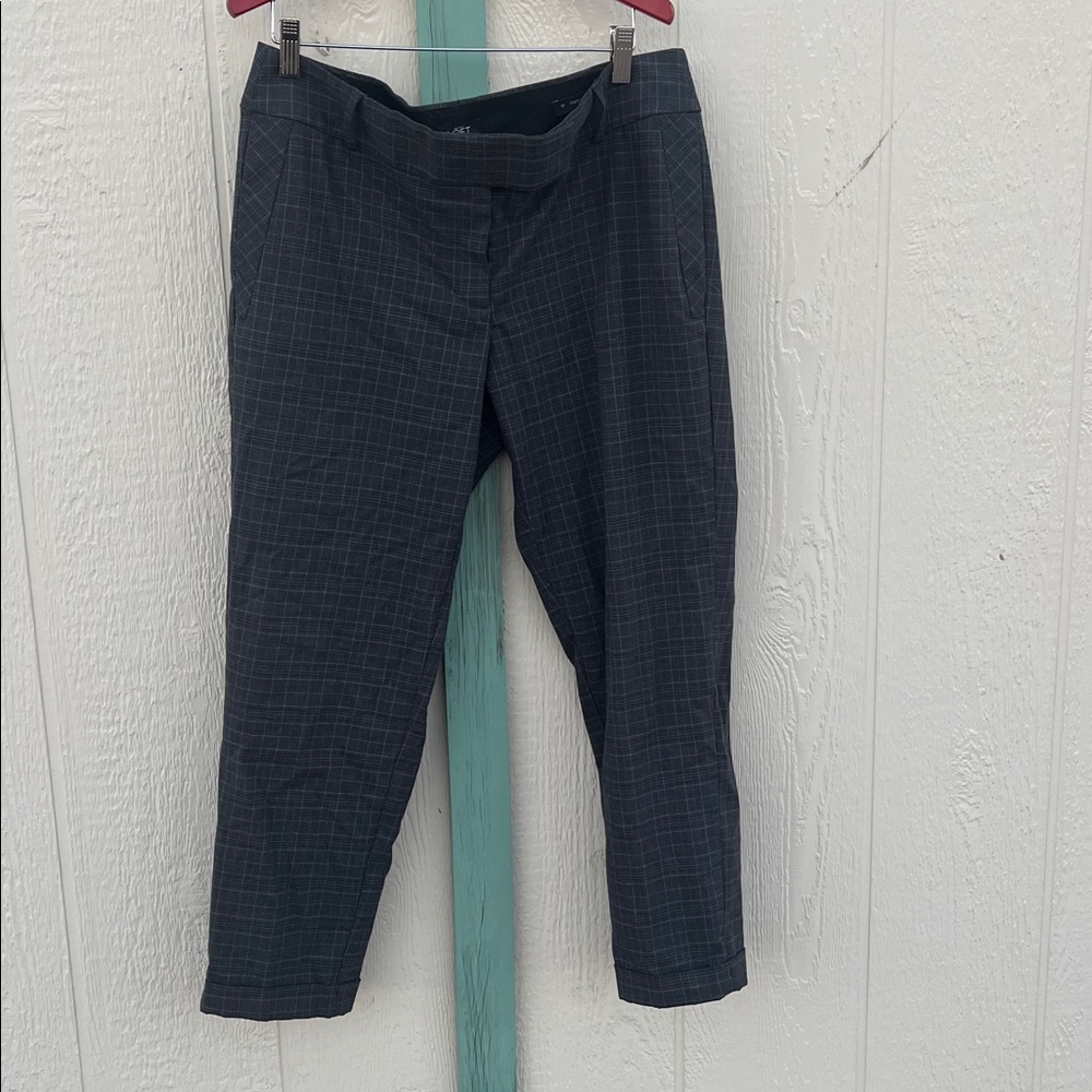 Loft Marisa Straight grey windowpane pants 10